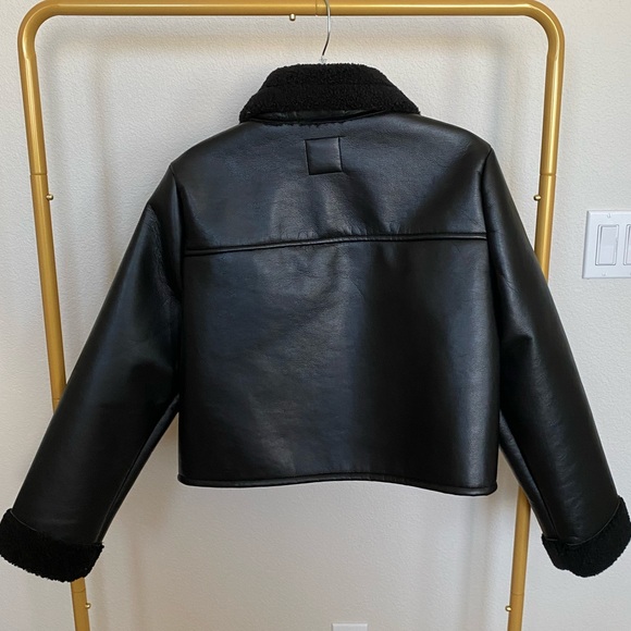 Zara Double Faced Leather Style and Sherpa Trim Jacket in Black - Picture 7 of 13